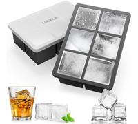 Silicone Ice Cube Tray with Lid - 2 Pack 6 Square Large Ice Cube Tray, BPA Free, Easy Release, Stackable Ice Cube Moulds for Whiskey, Cocktails, Baby Food, Juice, Ice Cream