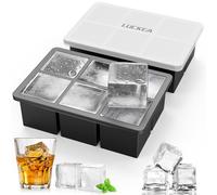 Silicone Ice Cube Tray with Lid - 2 Pack 6 Square Large Ice Cube Tray, BPA Free, Easy Release, Stackable Ice Cube Moulds for Whiskey, Cocktails, Baby Food, Juice, Ice Cream
