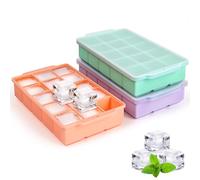 Silicone Ice Cube Tray with Lid, 3 Pack Easy-Release Flexible 15 Ice Cube Molds, Stackable Ice Trays for Freezer, Square Ice Maker Tray for Cocktail, Whiskey, Juice, Baby Food, BPA Free