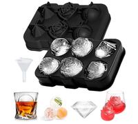 Silicone Ice Cube Tray with Lid, Easy Release 6 x Rose/Diamonds/Ball Ice Cube Moulds Freezer Tray, Non Breakable Ice Ball Maker Prefect for for Whiskey, Cocktails, Reusable & BPA Free