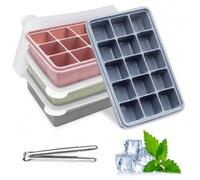 Silicone Ice Cube Tray with Lid & Ice Clip, 4 Packs Ice Cube Tray 60 Cubes, Reusable Ice Cube Trays Silicone Freezer Moulds for Whiskey, Cocktail, Drinks & Freezer, Souper(Pink+Blue+Green+Grey)