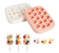 Silicone Ice Cube Tray with Lid with 18 Cubes and Ice Lolly Mould 3 Pieces Reusable Silicone Popsicle Mold Animal Bear Cat Cartoon Novelty Flexible Ice Cube Tray Stackable & Easy Release