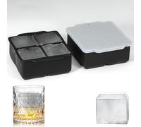 Silicone Ice Cube Trays 2 Pack - Large Size Silicone Ice Cube Molds with Leak Proof Removable Lid Square Ice Cube Tray And BPA Free for Cocktail,Whiskey, Stackable Flexible Ice (2, black)