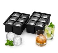 Silicone Ice Cube Trays, 2-Pack Large Square BPA-Free Ice Molds - Easy Release, Stackable Black Trays for Whiskey, Cocktails, Juice & Ice Cream