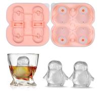 Silicone Ice Cube Trays, 3D Penguin Silicone Ice Cube Moulds, 4 Large Ice Cube Tray with Lid, for Parties, Drinks, Whiskey, Cocktails (Pink)