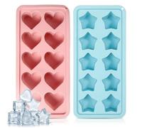 Silicone Ice Cube Trays, Star Ice Cube Tray and Heart Moulds for Enhanced Beverage Presentation, DIY Dessert Making, Party Hosting, and Romantic Gift Giving, Blue and Pink Two-Piece Set