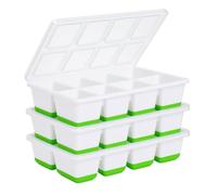 Silicone Ice Cube Trays with Lid - Large Square Whiskey Ice Molds for Cocktails, Old Fashioned & Smoothies - 3 Pack Easy Release BPA-Free Ice Cube Molds for Freezer, Drinks & Food Prep(Green)