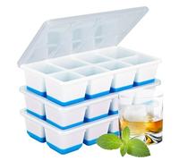 Silicone Ice Cube Trays with Lid - Large Square Whiskey Ice Molds for Cocktails, Old Fashioned & Smoothies - 3 Pack Easy Release BPA-Free Ice Cube Molds for Freezer, Drinks & Food Prep(Blue)