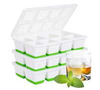Silicone Ice Cube Trays with Lid - Large Square Whiskey Ice Molds for Cocktails, Old Fashioned & Smoothies - 3 Pack Easy Release BPA-Free Ice Cube Molds for Freezer, Drinks & Food Prep(Green)