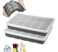 Silicone Ice Cube Trays with Lids, 15 Large Square Ice Cube Maker Easy Release Flexible BPA Free Ice Cube Moulds for Whiskey, Cocktails, Set of 2, Grey
