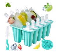 Silicone Ice Lolly Mould, 10 Pieces Popsicles Mold, Reusable Ice Pop Mold, Easy Release Ice Pop Maker, BPA Free Ice Cream Mould, Homemade Popsicle Mould with Silicone Funnel and Cleaning Brush, Green