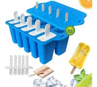 Silicone Ice Lolly Moulds, 10 Cavity Popsicle Moulds, BPA Free (Blue)