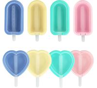 Silicone Ice Lolly Moulds - 8 Pieces Reusable Ice Cream Mould with Sticks BPA Free & Food Grade, Mini Ice Cream Maker for DIY Cakesicles, Cake Pops, Dishwasher Safe