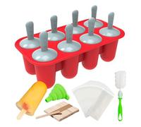 Silicone Ice Pop Maker Set for Kids - 8 Cavity Non-Stick Popsicle Mold with Easy DIY Jellies & Ice Creams, Red, 10.4x15.1x24.2cm
