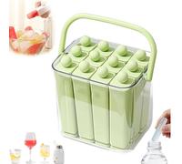 Silicone Ice Stick Tray with Storage Caddy - 6/12 Cavity Silicone Ice Stick Set with Lid & Handle, Easy Release Long Ice Cube Stick Maker for Fruit, Juice, Yogurt (Green-L)