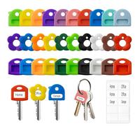 Silicone Key Covers Caps Set - 30 Pcs Colours Plastic Key Caps Covers with 30 Label Papers, Multicolor Key Covers, Soft Stretchy Key Caps, for Most Standard Flat Key Heads (3 Styles)