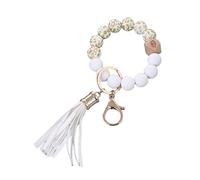 Silicone Keychain Beaded Wristlet Key Ring Bracelet Beaded Keychain With Leather Tassel For Women Crystal Decorations for Home Figure (F, 8X8CM)