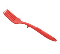 Silicone Kitchen Cooking Fork with Long Handle for Pasta Noodles | Red Single-piece Utensil, Smooth Rounded Edges and Bowl Rest, Easy to Clean for Camping and Stir-frying
