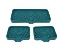Silicone Kitchen Soap Tray, 3PCS Bathroom Soap Dishes with Drain Spout Silicone Soap Holder Soap and Sponge Holder for Kitchen Sink (Green)