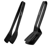 Silicone Kitchen Tongs 2-in-1 11 Inch Premium Stainless Steel Barbecue Clamp Multipurpose BBQ Clamp Spatula for Gripper Bread Clip/Fried Steak Clamp/Flipping Fish/Beefsteak Flipper Two Set(Black)