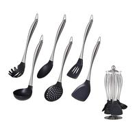 Silicone Kitchen Utensil Set 7 Piece Cooking Tools with Holder Heat Resistant & Non Scratch Ladle Pasta Server Spatula Spoon Turner Rainbow Color