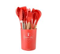 Silicone Kitchen Utensil Set with Wooden Handles, Heat Resistant Cooking Tools for Non Stick Cookware, Essential Kitchen Gadgets for Everyday Cooking