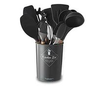 Silicone Kitchen Utensil Set with Wooden Handles, Heat Resistant Cooking Tools for Non Stick Cookware, Essential Kitchen Gadgets for Everyday Cooking