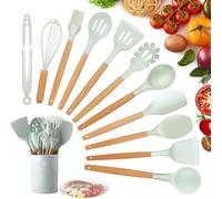 Silicone Kitchen Utensils, 12-Piece Set of Silicone Spoons, Heat-Resistant Non-Stick Kitchen Utensils with Wooden Handles