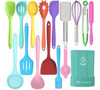 Silicone Kitchen Utensils Set, 16-Piece Silicone Cooking Utensils by Deedro, Heat Resistant Kitchen Tools Set with Holder, Nonstick Spatula Kitchen Gadgets for Cooking & Baking, Colorful