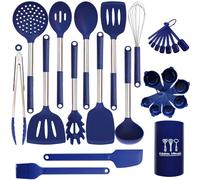 Silicone Kitchen Utensils Set - 28 Pieces Cooking Utensils Set Non-Stick Heat Resistance Silicon with Stainless Steel Handle - Royal Blue