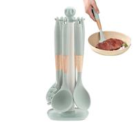 Silicone Kitchen Utensils Set - 7-Piece Heat-Resistant Long Handle - Kitchen Tools Set with Storage Stand,for Nonstick Cookware Pots Pans Baking Mixing Home Restaurant Camping