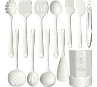 Silicone Kitchen Utensils Set, Heat Resistant Silicone Cooking Utensils, Spatula, Spoon, Whisk, Tongs, Kitchen Gadgets Tools Sets for Nonstick Cookware, Dishwasher Safe BPA Free (Cream White)
