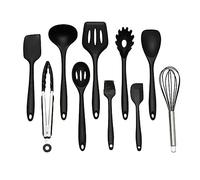 Silicone Kitchen Utensils Set, Kitchen Accessories Set of Utensils with Spatula, Spoon, Whisk, Slotted Turner | Non-Stick, Heat Resistant BPA Free 10 Piece Black Silicone Cookware