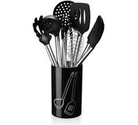 Silicone Kitchen Utensils Set of 9 with Storage Holder | Stainless Steel Handles, Heat Resistant, Non-Stick Safe, Food-Grade Silicone, 927g Total Weight