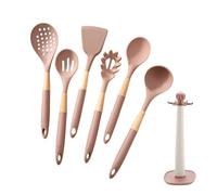 Silicone Kitchen Utensils Set - Silicone Wood 7 Piece Heat Resistant Kitchen Utensil Set, Easy Clean Cooking Tools Sets | For Nonstick Cookware Pots Pans Baking Mixing Home Camping Use