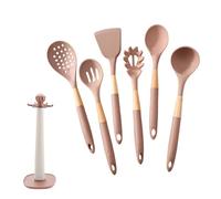 Silicone Kitchenware Kit - Kitchen Utensils Set, Premium Wood Handle Collection, 7-Piece Heat-Resistant Cooking Tools, Durable Gadgets | Home Restaurant Camping Baking Mixing Scraper Turner Space