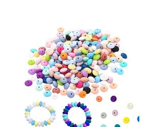 Silicone Lentil Beads - 200pcs Loose Spacer Bead, Bulk Mixed Color Colorful Handmade Abacus | Keychain Making for Bracelets, Necklace, DIY Craft Women Boys Girls Youth Teens Son Daughter Family