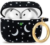 Silicone Leopard AirPods 4 Case 2024, Gawnock Case Cover for Apple Airpods 4th Generation Floral Print Soft Flexible Cover for Air Pod 4th Women Girls, Skin with Keychain - Moon Star