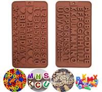 Silicone Letter Mould and Number Chocolate Molds, 2PCS Alphabets & Numbers Candy Baking Mold with Happy Birthday Cake Decorations Symbols, DIY Fondant Gummies Molds