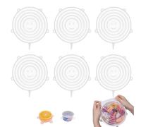 Silicone Lids, Pack of 6 Stretchy Silicone Lids, 9 cm Food Storage Covers, Silicone Lid, Yoghurt Cup, Round Silicone Stretch Lid Bowl, for Fruit, Bowls, Transparent
