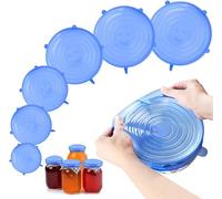 Silicone Lids, Stretchy Set, 6 Pieces, Reusable Silicone Lids for Preserving and Sealing Food, Silicone Stretch Lids for Cans and Bowls