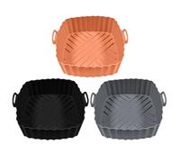Silicone Liner For Airfryer Baskets | 3 Pack Reusable Non-stick Square Coaster for Baking,Silicone Airfryer Basket - For Use In Kitchen Oven Microwave Toaster Frying Pan Kitchen Counter