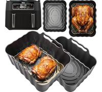 Silicone Liners for Ninja AF200UK 7.6L Dual Zone | Convex Base | Fits the Ninja AF200UK 7.6L Dual Zone air fryer. Two liners, each 20.9 × 14.5 × 9.4cm, food-grade platinum silicone.