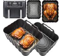 Silicone Liners for Ninja AF400UK 9.5L Dual Zone | Convex Base | Fits the Ninja AF400UK 9.5L Dual Zone air fryer. Two liners, each 20.7 × 15.4 × 10.7cm, food-grade platinum silicone.