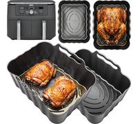 Silicone Liners for Ninja DZ400UK 9.5L Dual Zone | Convex Base | Fits the Ninja DZ400UK 9.5L Dual Zone air fryer. Two liners, each 20.7 × 15.3 × 10.7cm, food-grade platinum silicone.
