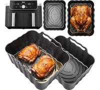 Silicone Liners for Ninja DZ901UK 9.5L Dual Zone | Convex Base | Fits the Ninja DZ901UK 9.5L Dual Zone air fryer. Two liners, each 20.7 × 15.4 × 10.7cm, food-grade platinum silicone.