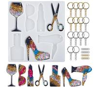 Silicone Lipstick, High Heel,Perfume Keychain Resin Epoxy Mold+ 14x Keyrings, Crystal Jewelry Pendant Casting Mould Cupcake Topper Decor Chocolate Making Molds Scented Wax Clay DIY Handmade Craft