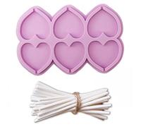 Silicone Lollipop Mold 6-Cavity Heart Lollipop Mould Trays Reusable DIY Candy Chocolate Sucker Molds with 20 Hard Sticks