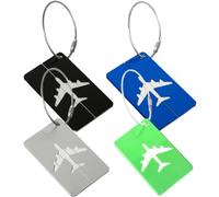 Silicone Luggage Tag, 4 PCS Aluminium Suitcase Tags with Steel Loop and Waterproof Name ID Card, Suitcase ID Tag Set, for Travel Bag, Checked Luggage, Suitcases, Laptop Bags, Backpacks