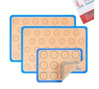Silicone Macaron Baking Mat Half Sheet - Set of 3 (2 Half Sheet and 1 Quarter Sheet), Non Stick Silicon Oven Liner For Macaroons and Cookies, By Folksy Super Kitchen (16.5x11.6, Blue)